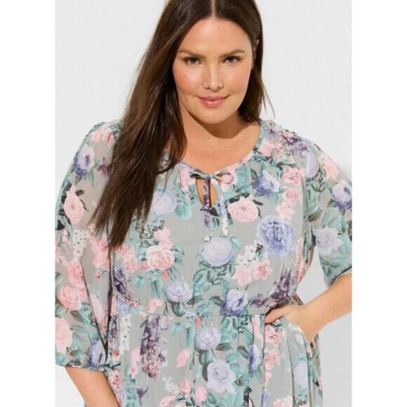 Torrid Tea Length Chiffon Front Tie Dress NWT Plus Size 3 - Picture 2 of 7